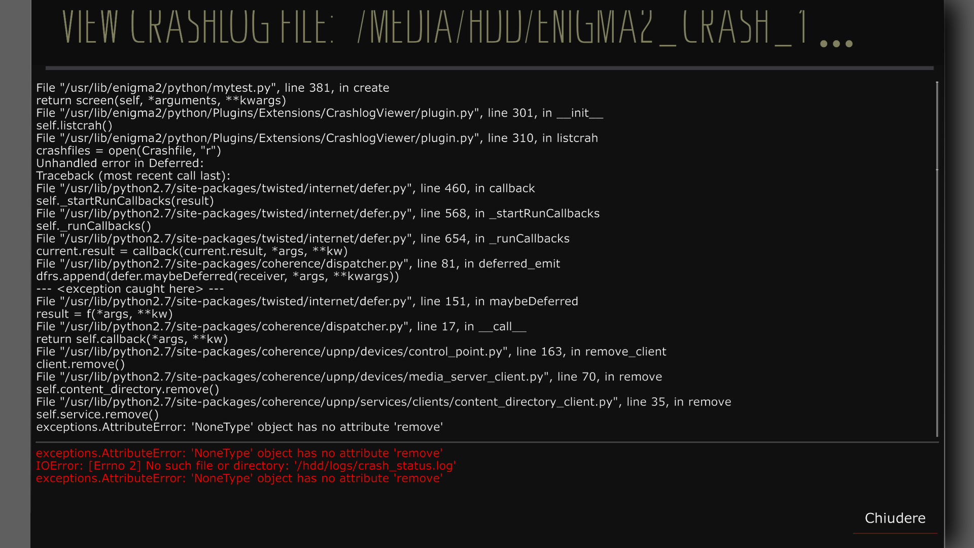  Plugin Crash Log Viewer VUPLUS4K
